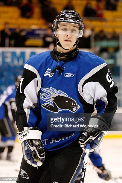 Stanislav Galiev of the Saint John Sea Dogs skates during the warm up period prior to facing the Drummondville Voltigeurs at the Marcel Dionne Centre...