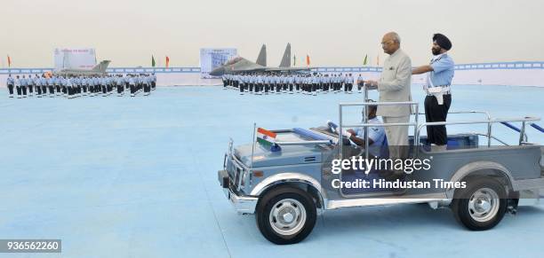 President Ram Nath Kovind receives Guard of Honour during an Air Show organised at Halwara Air Force Station on March 22, 2018 in Ludhiana, India.