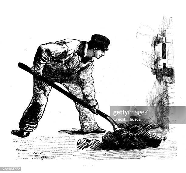 antique illustration of french civilian and military schools: shoveling - civilian stock illustrations