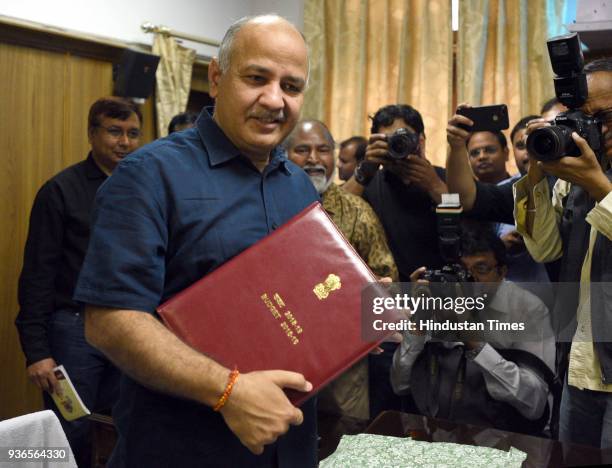 Delhi Deputy Chief Minister and Finance Minister Manish Sisodia presents the Delhi Government Budget 2018-19 at Delhi Legislative Assembly, Old...