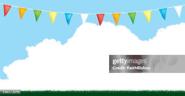 bunting flag background with grass and blue sky - bunting stock illustrations