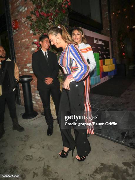 Sistine Rose Stallone and Sophia Rose Stallone are seen on March 21, 2018 in Los Angeles, California.