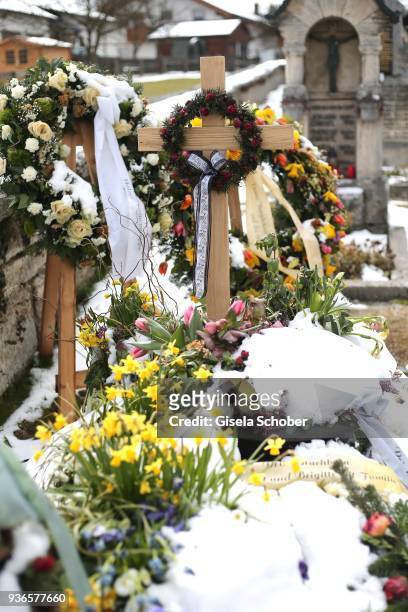 The grave of deceased actor Siegfried Rauch is seen on March 22, 2018 at the cemetery in Untersoechering near Murnau, Germany. German actor Siegfried...