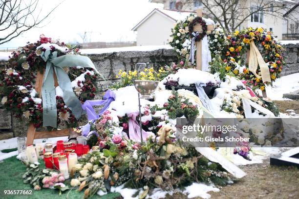 The grave of deceased actor Siegfried Rauch is seen on March 22, 2018 at the cemetery in Untersoechering near Murnau, Germany. German actor Siegfried...