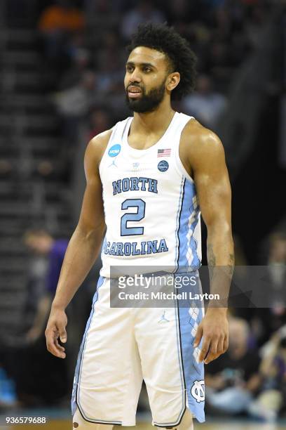 Joel Berry II of the North Carolina Tar Heels looks on during the first round of the 2018 NCAA Men's Basketball Tournament against the Lipscomb...