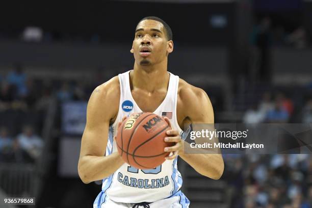 Garrison Brooks of the North Carolina Tar Heels takes a foul shot takes a foul shot during the first round of the 2018 NCAA Men's Basketball...