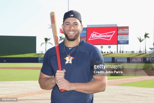 World Series MVP, George Springer, shows off a limited-edition Axe beechwood bat at Spring Training inspired by Budweiser's beechwood at The Ballpark...