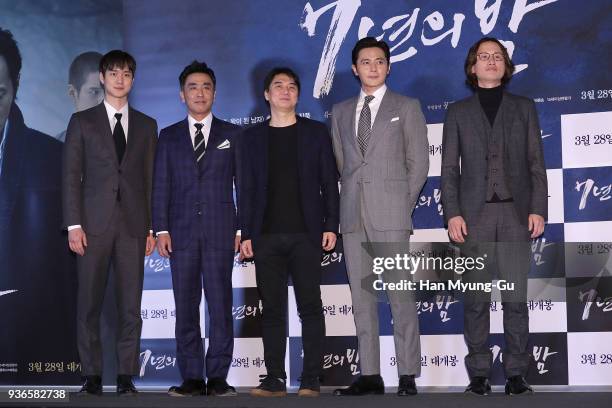 South Korean actors Ko Kyoung-Pyo aka Ko Kyung-Pyo, Ryu Seung-Ryong, director Choo Chang-Min, Jang Dong-Gun and Song Sae-Byuk attend the 'Seven Years...