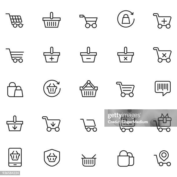 illustrations, cliparts, dessins animés et icônes de ensemble d'icônes panier - panier