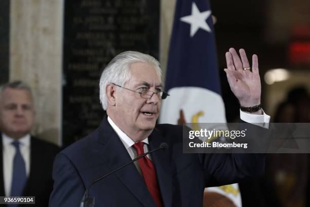 Outgoing U.S. Secretary of State Rex Tillerson waves after delivering farewell remarks at the U.S. State Department in Washington, D.C., U.S., on...