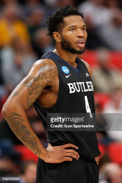 Butler Bulldogs forward Tyler Wideman looks on during the NCAA Division I Men's Championship Second Round basketball game between the Butler Bulldogs...