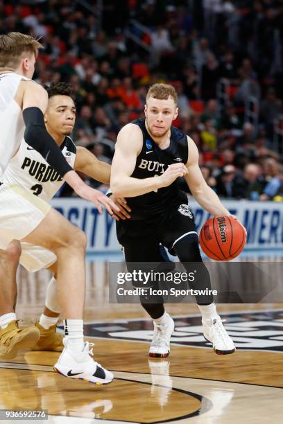 Butler Bulldogs guard Paul Jorgensen drives to the basket during the NCAA Division I Men's Championship Second Round basketball game between the...