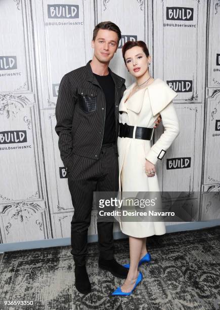 Actors Patrick Schwarzenegger and Bella Thorne visit Build Series to discuss the film 'Midnight Sun' at Build Studio on March 22, 2018 in New York...