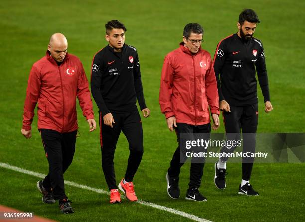 Antalya , Turkey - 22 March 2018; Turkey's Cengiz Ünder, second from left, and Mahmut Tekdemir, right, train separately from team-mates during a...