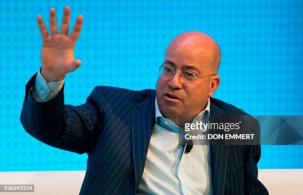 Jeff Zucker, President of CNN, is interviewed during a Financial Times Future of News event March 22, 2018 in New York. / AFP PHOTO / Don EMMERT