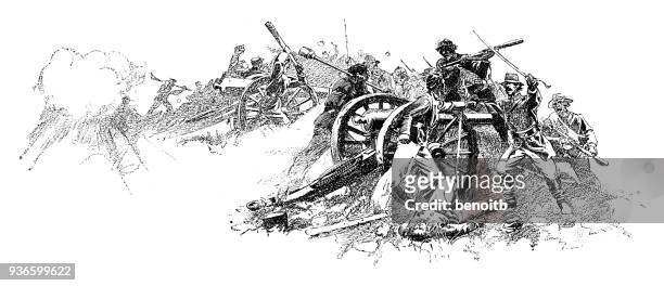 union soldiers firing cannons - civil war dead stock illustrations
