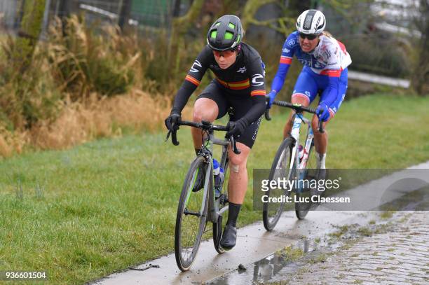 Sheyla Gutierrez of Spain and Team Cylance Pro Cycling / Mud / during the 1st 3 Days De Panne 2018 Women's race a 151,7km race from Brugge to De...