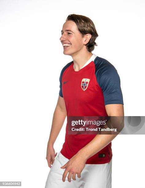 Sander Berge of Norway during the Men's National team NFF Photocall on March 22, 2018 in Oslo, Norway.