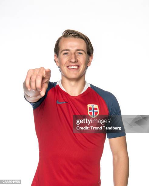 Sander Berge of Norway during the Men's National team NFF Photocall on March 22, 2018 in Oslo, Norway.