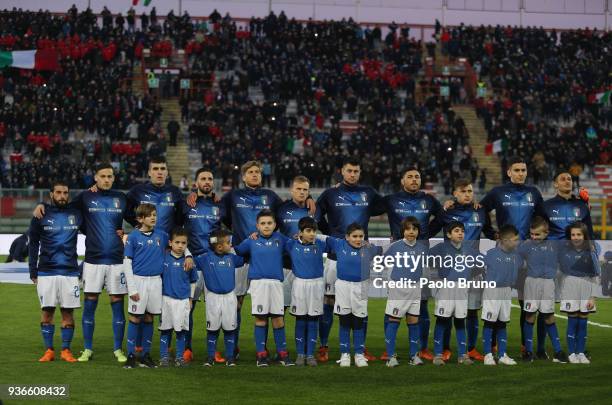 Italy U21 team poses during the international friendly match between Italy U21 and Norway U21 at Stadio Renato Curi on March 22, 2018 in Perugia,...