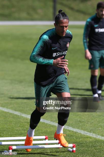 Portugal defender Bruno Alves during training session at Cidade do Futebol training camp in Oeiras, outskirts of Lisbon, on March 22, 2018 ahead of...