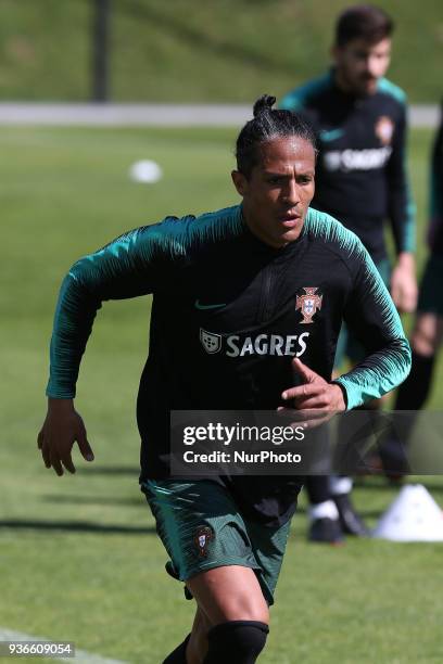 Portugal defender Bruno Alves during training session at Cidade do Futebol training camp in Oeiras, outskirts of Lisbon, on March 22, 2018 ahead of...