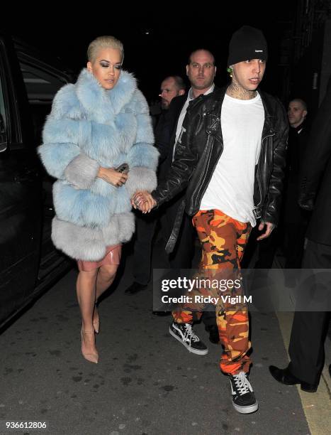 Rita Ora and Richard Hilfiger attend a party at Annabel's club in Mayfair on February 26, 2015 in London, England.