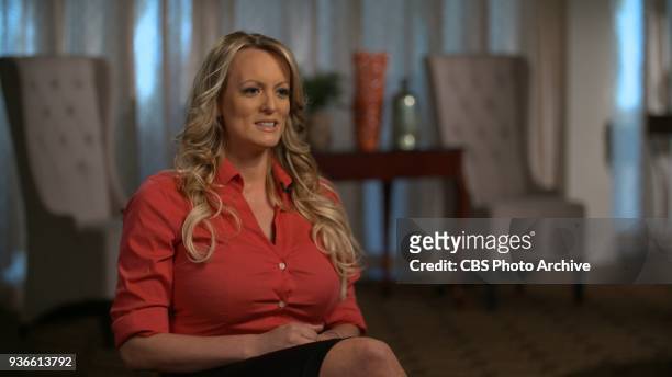 Stormy Daniels in her interview with Anderson Cooper to be broadcast on 60 MINUTES Sunday, March 25 on the CBS Television Network. Image is a frame...