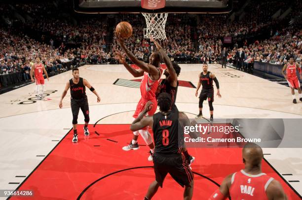 Demetrius Jackson of the Houston Rockets goes to the basket against the Portland Trail Blazers on March 20, 2018 at the Moda Center Arena in...