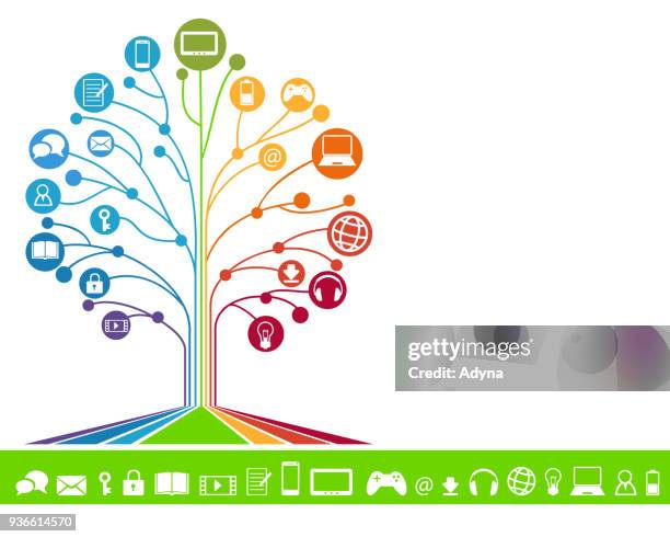 digital technology - computer network infographic stock illustrations