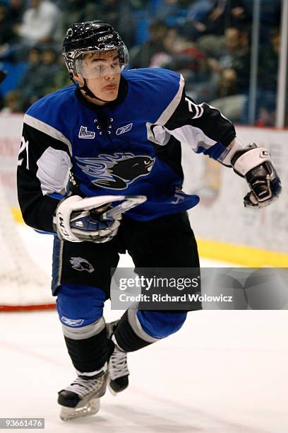 Kevin Gagne of the Saint John Sea Dogs skates during the game against the Drummondville Voltigeurs at the Marcel Dionne Centre on November 20, 2009...