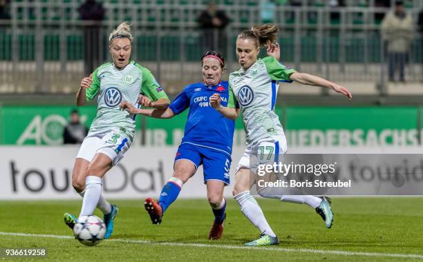 Ewa Pajor of VfL Wolfsburg scores her team's fifth goal during the UEFA Women's Champions League Quarter Final first leg match between VfL Wolfsburg...