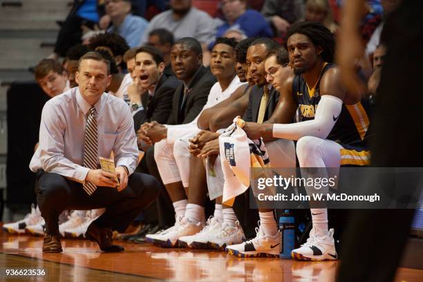 College Basketball; NCAA Playoffs: Murray State head coach Matt McMahon on sidelines during game vs West Virginia at Viejas Arena. San Diego, CA...