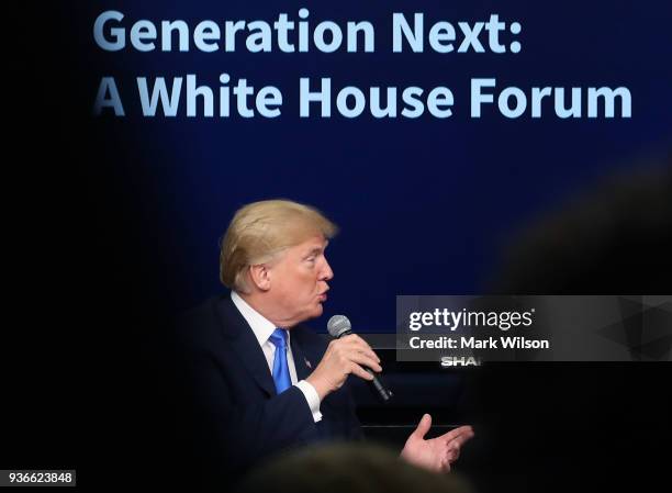 President Donald Trump speaks at a forum dubbed the Generation Next Summit at the White House on March 22, 2018 in Washington, DC. The meeting...