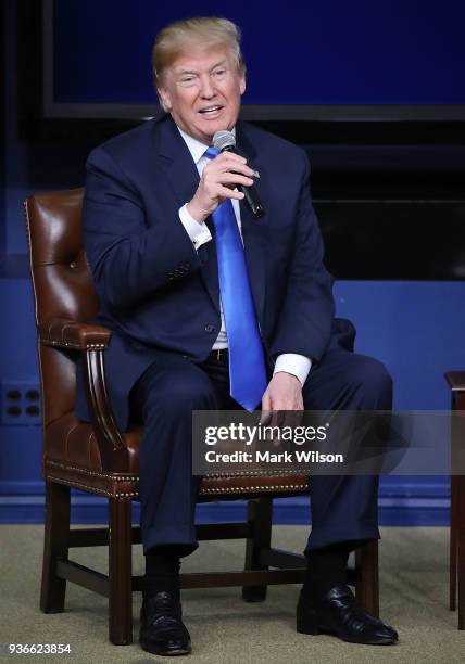 President Donald Trump speaks at a forum dubbed the Generation Next Summit at the White House on March 22, 2018 in Washington, DC. The meeting...
