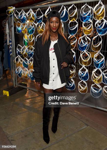 Sarah Mulindwa attends the Wrangler Revival Blue & Yellow event at Poland Street Car Park on March 22, 2018 in London, England.