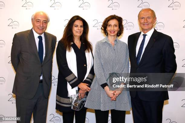 Francoise Bettencourt Meyers with her husband Jean-Pierre Meyers, Director-General of the UNESCO, Audrey Azoulay and Chairman & Chief Executive...