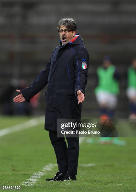 Italy U21 head coach Alberigo Evani reacts during the international friendly match between Italy U21 and Norway U21 at Stadio Renato Curi on March...