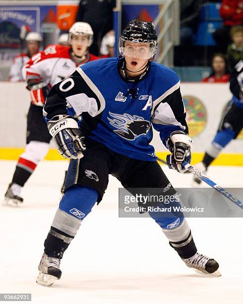 Michael Kirkpatrick of the Saint John Sea Dogs skates during the game against the Drummondville Voltigeurs at the Marcel Dionne Centre on November...