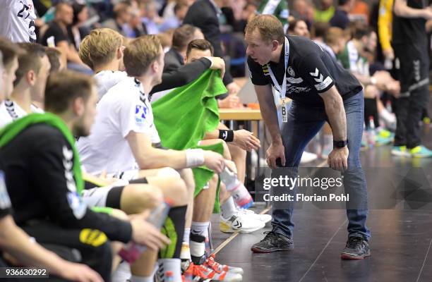 Coach Frank Carstens of GWD Minden during the DKB Handball Bundesliga game between Fuechse Berlin and GWD Minden at Max Schmeling Halle on March 22,...