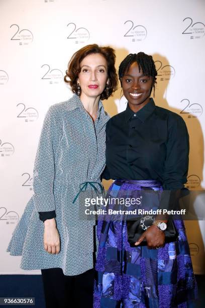 Director-General of the UNESCO, Audrey Azoulay and actress Aissa Maiga attend the 2018 L'Oreal - UNESCO for Women in Science Awards Ceremony at...