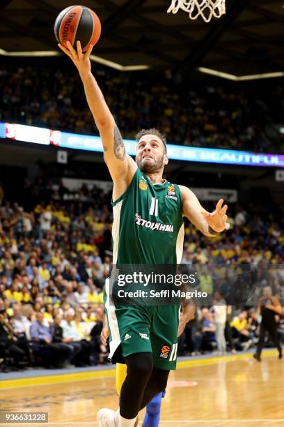 Nikos Pappas, #11 of Panathinaikos Superfoods Athens in action during the 2017/2018 Turkish Airlines EuroLeague Regular Season Round 28 game between...