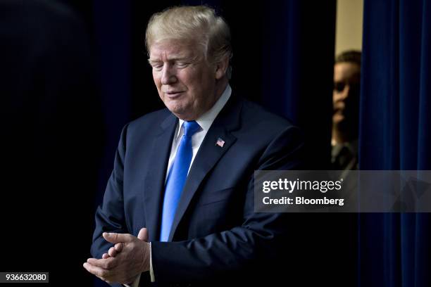 President Donald Trump arrives to the Generation Next forum in the Eisenhower Executive Office Building in Washington, D.C., U.S., on Thursday, March...