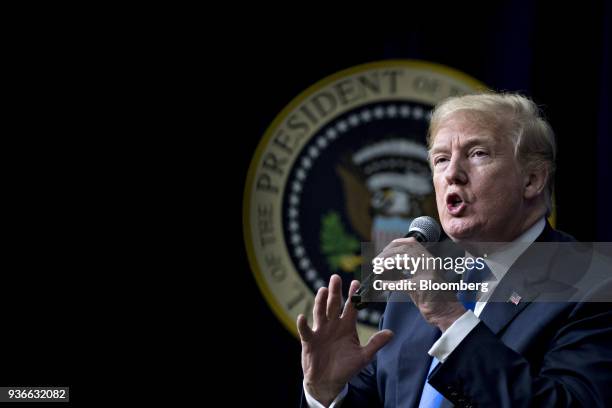 President Donald Trump speaks during a discussion at the Generation Next forum in the Eisenhower Executive Office Building in Washington, D.C., U.S.,...