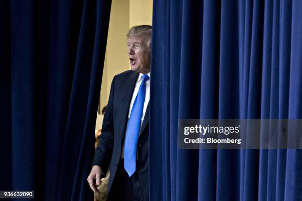President Donald Trump arrives to the Generation Next forum in the Eisenhower Executive Office Building in Washington, D.C., U.S., on Thursday, March...