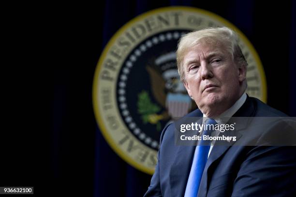 President Donald Trump listens during a discussion at the Generation Next forum in the Eisenhower Executive Office Building in Washington, D.C.,...