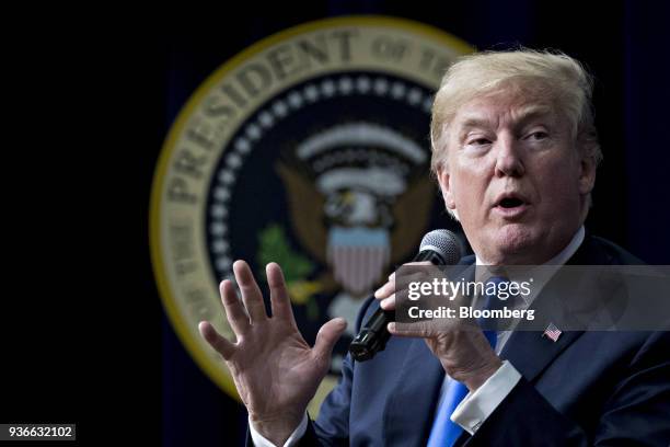 President Donald Trump speaks during a discussion at the Generation Next forum in the Eisenhower Executive Office Building in Washington, D.C., U.S.,...