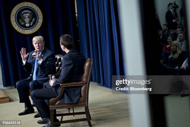 President Donald Trump, left, speaks during a discussion at the Generation Next forum in the Eisenhower Executive Office Building in Washington,...