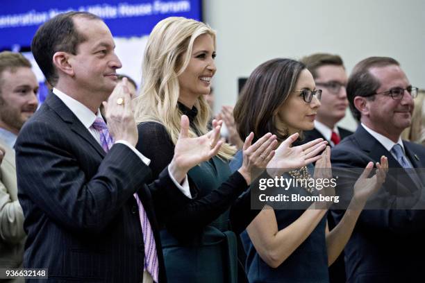 Alexander Acosta, U.S. Labor secretary, from left, Ivanka Trump, assistant to U.S. President Donald Trump, Sarah Flores, director of public affairs...