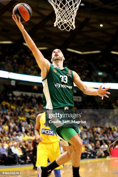 Nick Calathes, #33 of Panathinaikos Superfoods Athens in action during the 2017/2018 Turkish Airlines EuroLeague Regular Season Round 28 game between...